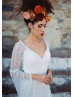 Sheer Bell Sleeve Ivory Lace Keyhole Back Wedding Dress